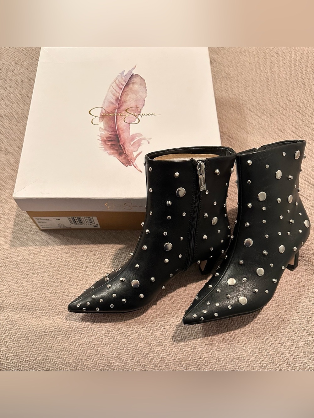 Jessica Simpson Black Studded Pointed Ankle Boots NWT